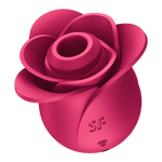 Satisfyer Pro 2 Modern Rose lufttrykksvibrator i mørk rosa silikon, formet som en rose.