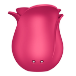 Satisfyer Pro 2 Modern Rose lufttrykksvibrator i mørk rosa, formet som en blomst med to sølvknapper.
