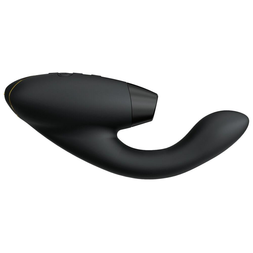Womanizer DUO 2 Sort klitoris- og G-punkt stimulator med matt svart silikon og gullkant.