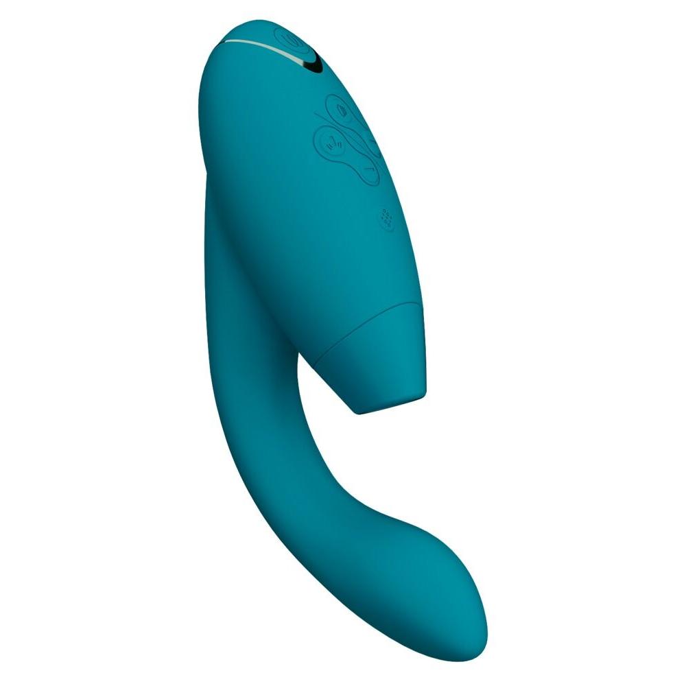 Womanizer DUO 2 rabbitvibrator i dyp grønn med Pleasure Air-teknologi og G-punktstimulering.