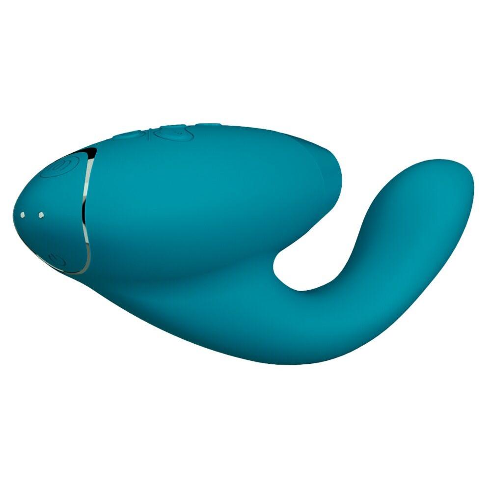Womanizer DUO 2 rabbitvibrator i dyp grønn silikon med Pleasure Air-teknologi og G-punktstimulering.