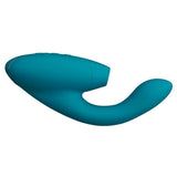 Womanizer DUO 2 rabbitvibrator i dyp grønn silikon med Pleasure Air-teknologi og G-punktarm.