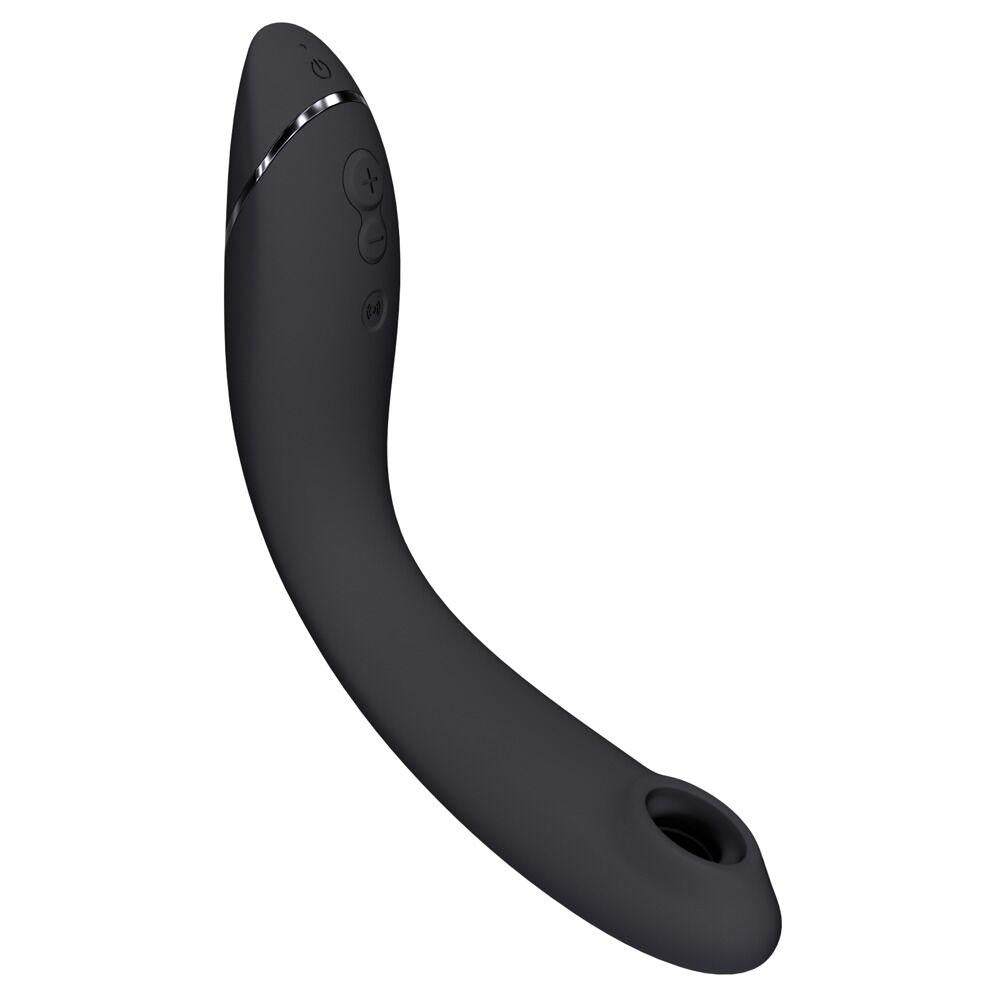Womanizer OG sort G-punktvibrator med Pleasure Air-teknologi og kontrollknapper.