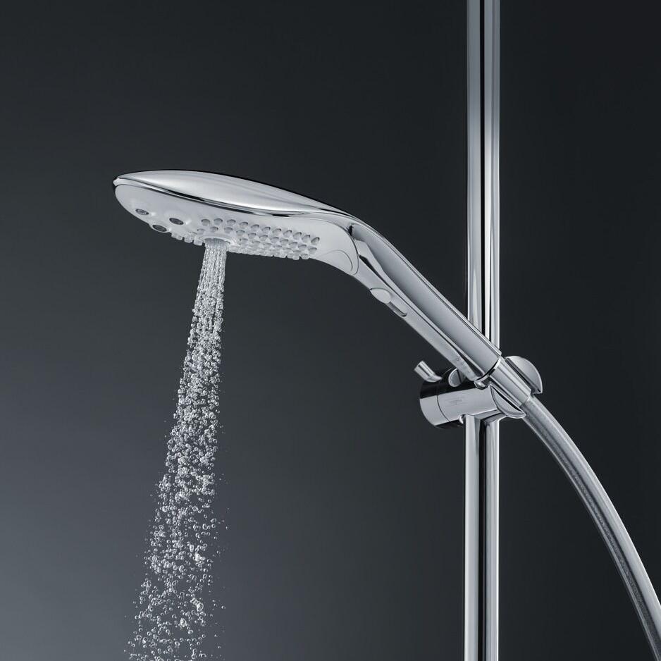 Womanizer Wave sølv dusjhode med vannstråle, elegant design og justerbar glidebryter.