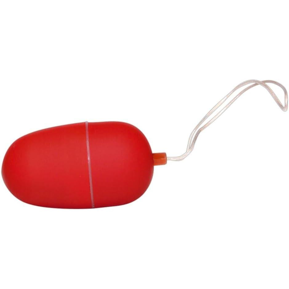 Rødt, matt vibrerende egg fra Bad Kitty med en tynn, gjennomsiktig snor.