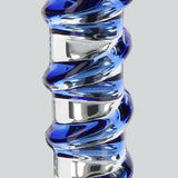 Glass Worxx G-Spot Gemstone: Blå, buet glassdildo med swirl-detaljer for målrettet stimulering.