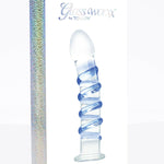 G-Spot Gemstone glassdildo fra TOYJOY GLASS WORXX med blå swirl-detalj.