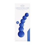 Blå Planets glassdildo med strukturert design og stimulerende kuler, 18cm lang.