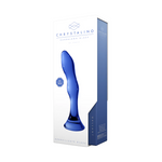 Gallant buet blå glassdildo i emballasje, 18 cm lang, for temperaturlek.