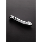 Eleven dobbeltsidig metall-dildo i speilpolert rustfritt stål, 27 cm, med riller og avrundet ende.