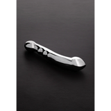 Eleven dobbeltsidig metall-dildo i speilpolert rustfritt stål, 27 cm, med riller og avrundet ende.