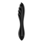 Sort, dobbeltsidig glassdildo med riller på den ene enden og knotter på den andre.