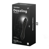 Satisfyer Dazzling Crystal 1 glassdildo i svart emballasje med produktbilde.