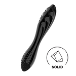 Svart, dobbeltsidig glassdildo med riller, knotter og en "SOLID" logo.