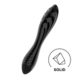 Svart, dobbeltsidig glassdildo med riller, knotter og en "SOLID" logo.