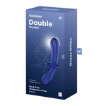 Satisfyer Double Crystal glassdildo i dyp blå, med én glatt og én strukturert ende.