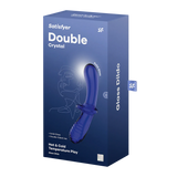 Satisfyer Double Crystal glassdildo i dyp blå, med én glatt og én strukturert ende.
