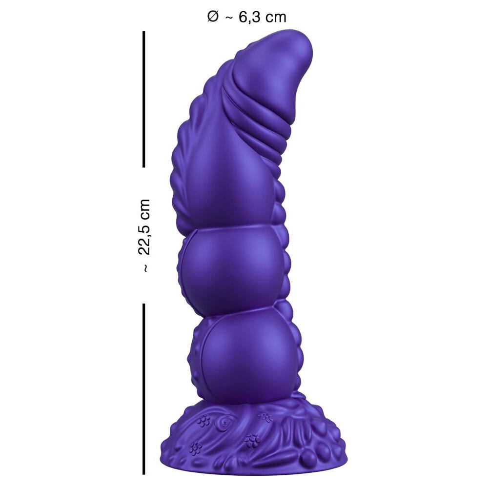 Lilla Demon of Desire fantasidildo i silikon, 22,5 cm lang med 6,3 cm diameter og sugekopp.