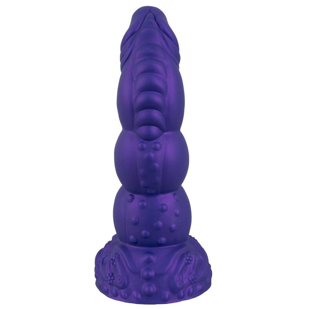 Lilla Demon of Desire fantasidildo med metallisk glans, strukturert skaft og sugekopp.