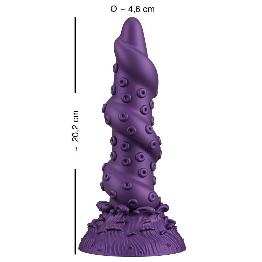 Lilla Octopus Prime fantasidildo med tentakeldesign, sugekoppbunn, og målene 20,2 cm lang og 4,6 cm i diameter.