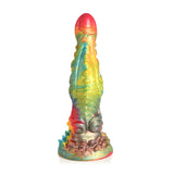 Regnbuefarget Majestic Merman fantasy dildo med iriserende overflate, S-form, riller og sugekoppbase.