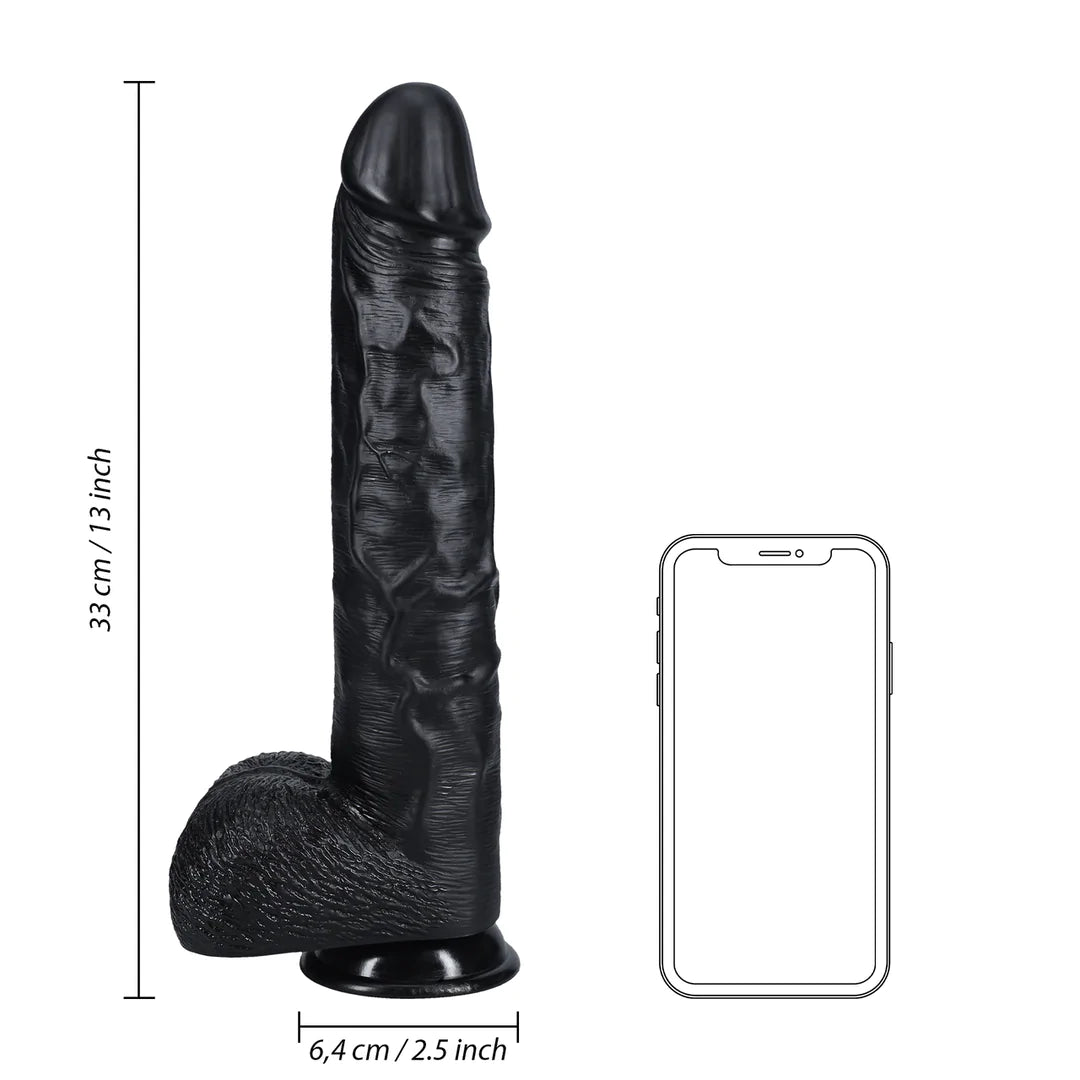 Ekstra Stor Rett Dildo med Baller Sort - 33 cm
