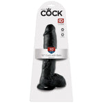 Svart King Cock dildo i PVC med realistisk tekstur, baller og sugekopp, 10 tommer.
