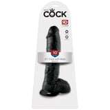 Svart King Cock dildo i PVC med realistisk tekstur, baller og sugekopp, 10 tommer.
