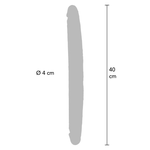 Grå, 40 cm lang dobbeltdildo med 4 cm diameter, vist med målangivelser.