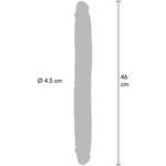 Grå 46 cm dobbeldildo med bevegelig forhud og 4.5 cm diameter.