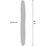 Grå 46 cm dobbeldildo med bevegelig forhud og 4.5 cm diameter.