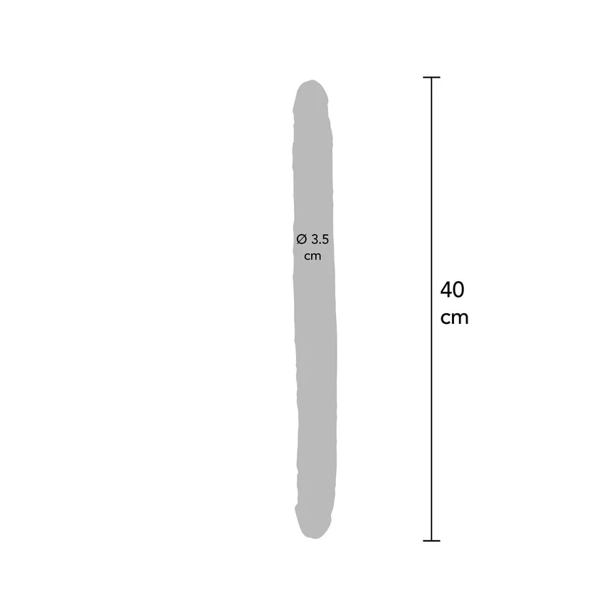 Grå, realistisk Double Dong dildo, 40 cm lang med 3,5 cm diameter, vist med målangivelser.