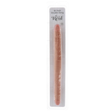 Realistisk, hudfarget 40 cm Double Dong dildo i PVC med åretekstur, i blisterpakning.