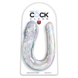 Gjennomsiktig, 44 cm King Cock Clear dobbeltdildo i TPE med realistiske årer og to hoder, i emballasje.
