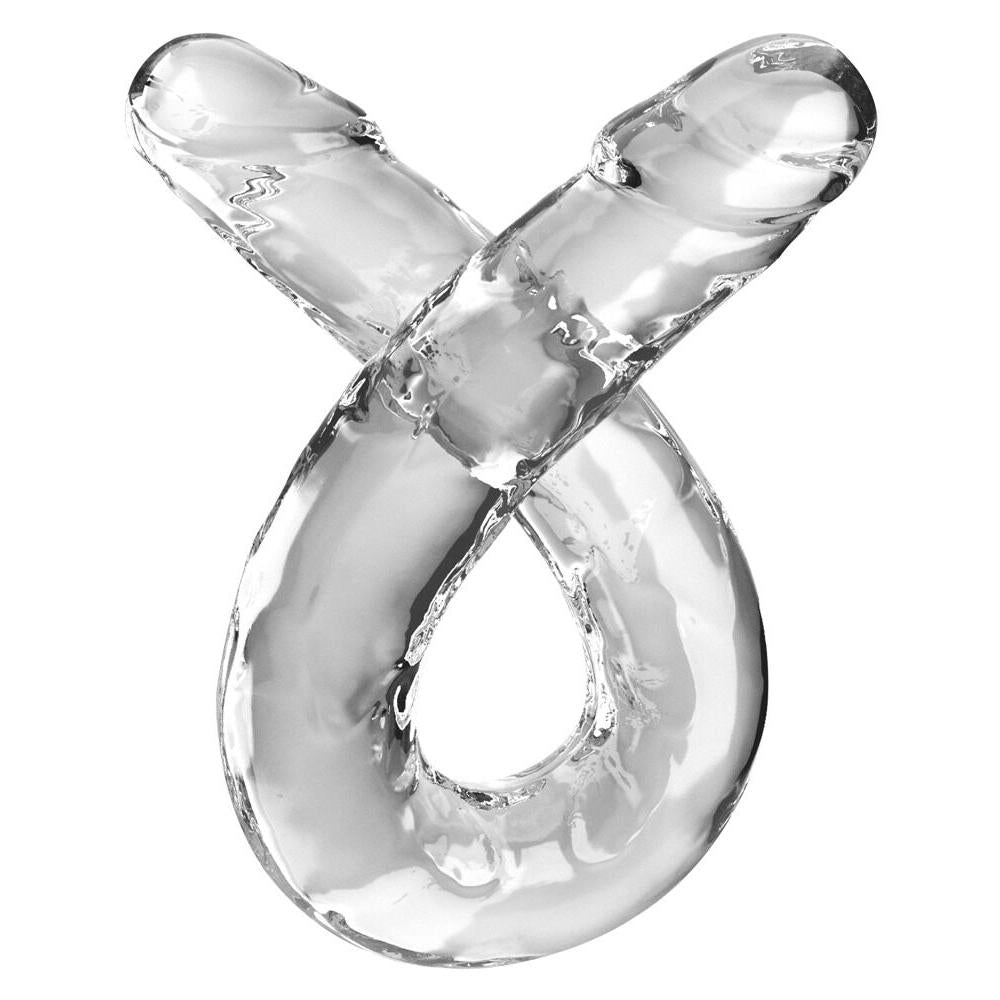 Klar, 46 cm dobbel dildo i silkemyk TPE med realistiske årer og to hoder.