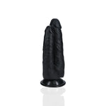 Sort RealRock Double Trouble dobbel dildo med åretekstur, 12,7 og 15,2 cm, og sugekoppbase.