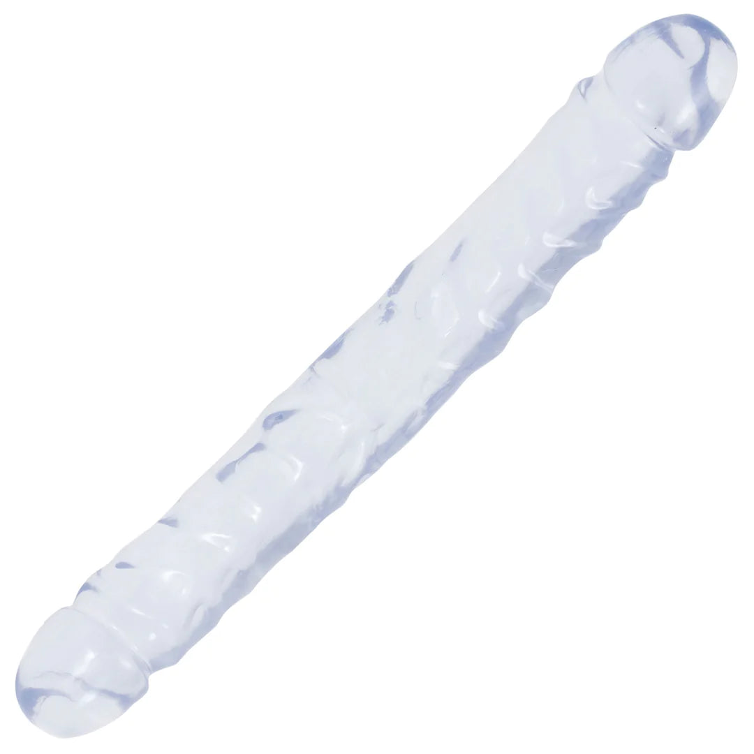 Klar Doc Johnson Jr. Double Dong dobbeldildo i fleksibel PVC, 30 cm, med realistiske årer.