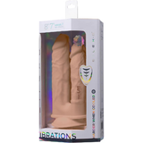 Beige Silexpan vibrerende duo dobbeldildo i emballasje, 18+20 cm, med fjernkontroll.