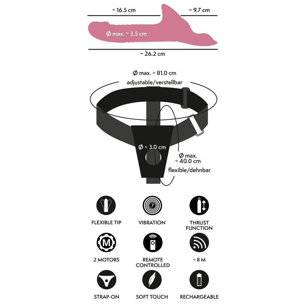3-delt Strap-On Set med Støtvibrator, Harness og Fjernkontroll