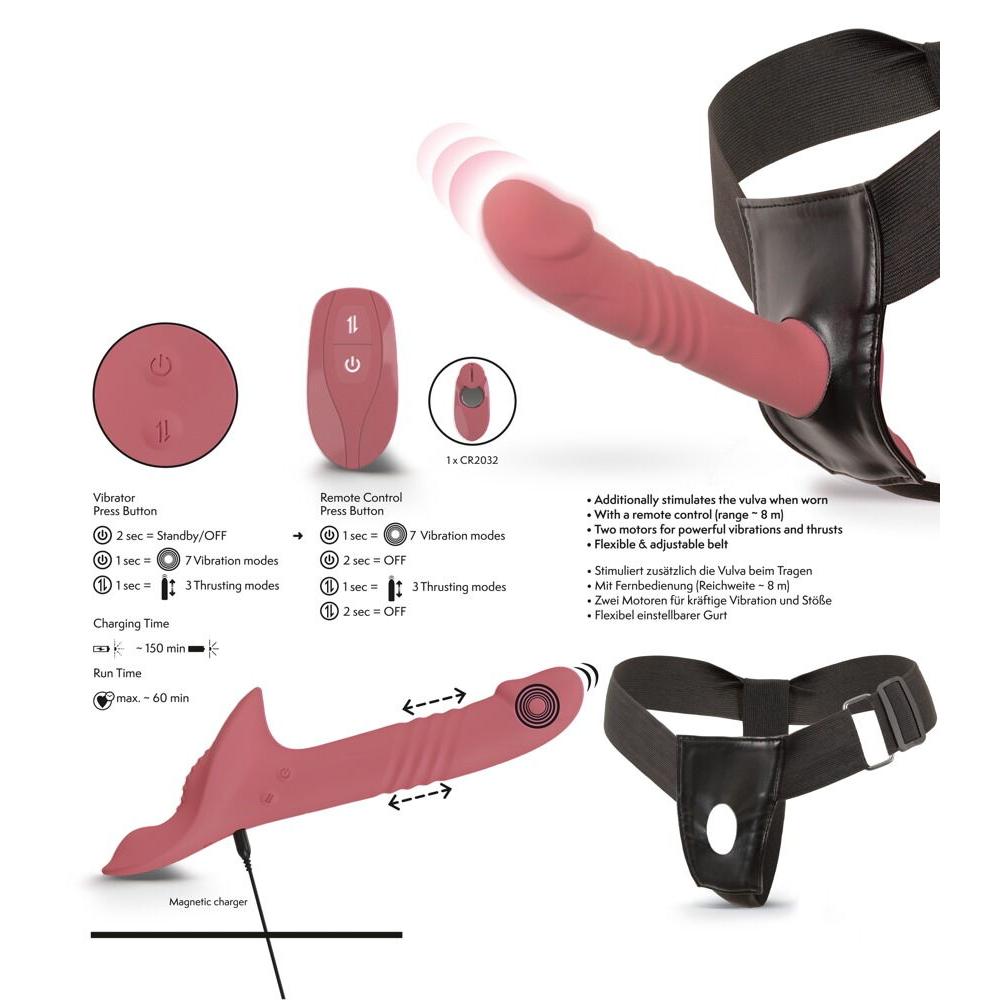 3-delt Strap-On Set med Støtvibrator, Harness og Fjernkontroll