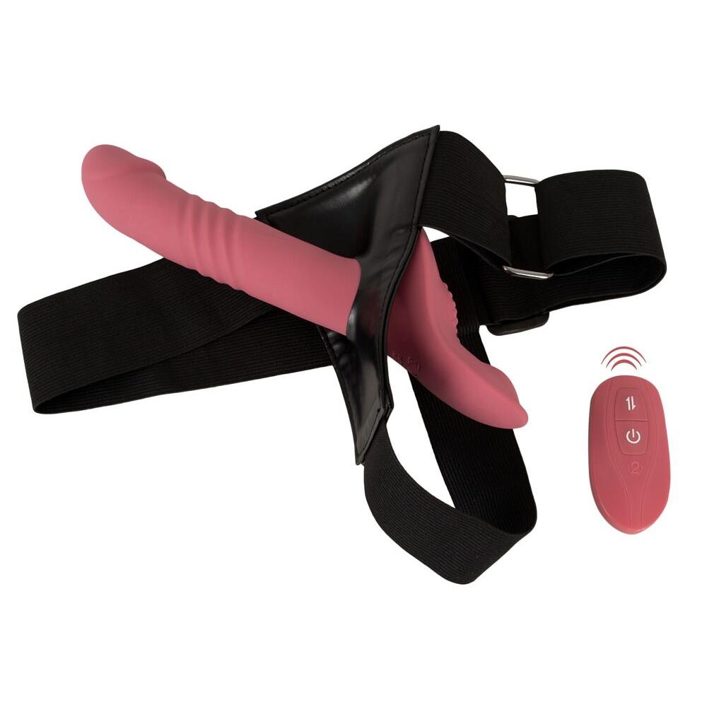 3-delt Strap-On Set med Støtvibrator, Harness og Fjernkontroll