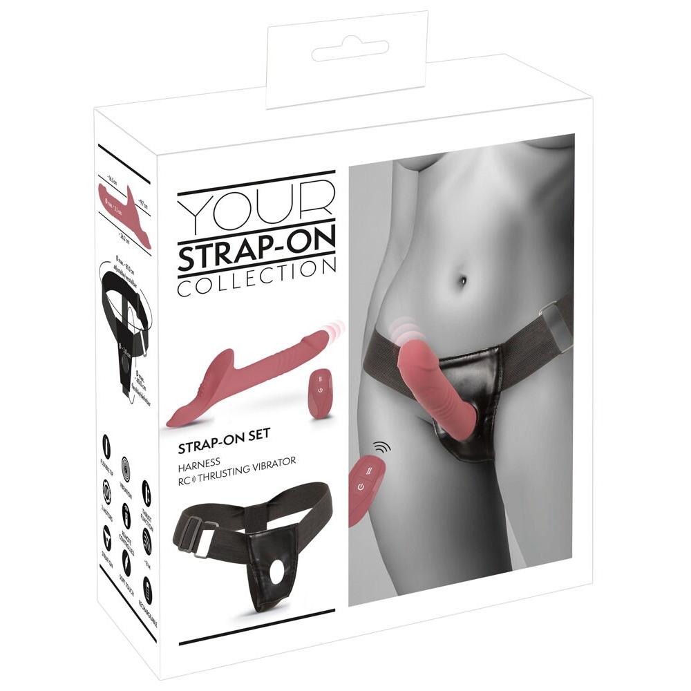 3-delt Strap-On Set med Støtvibrator, Harness og Fjernkontroll