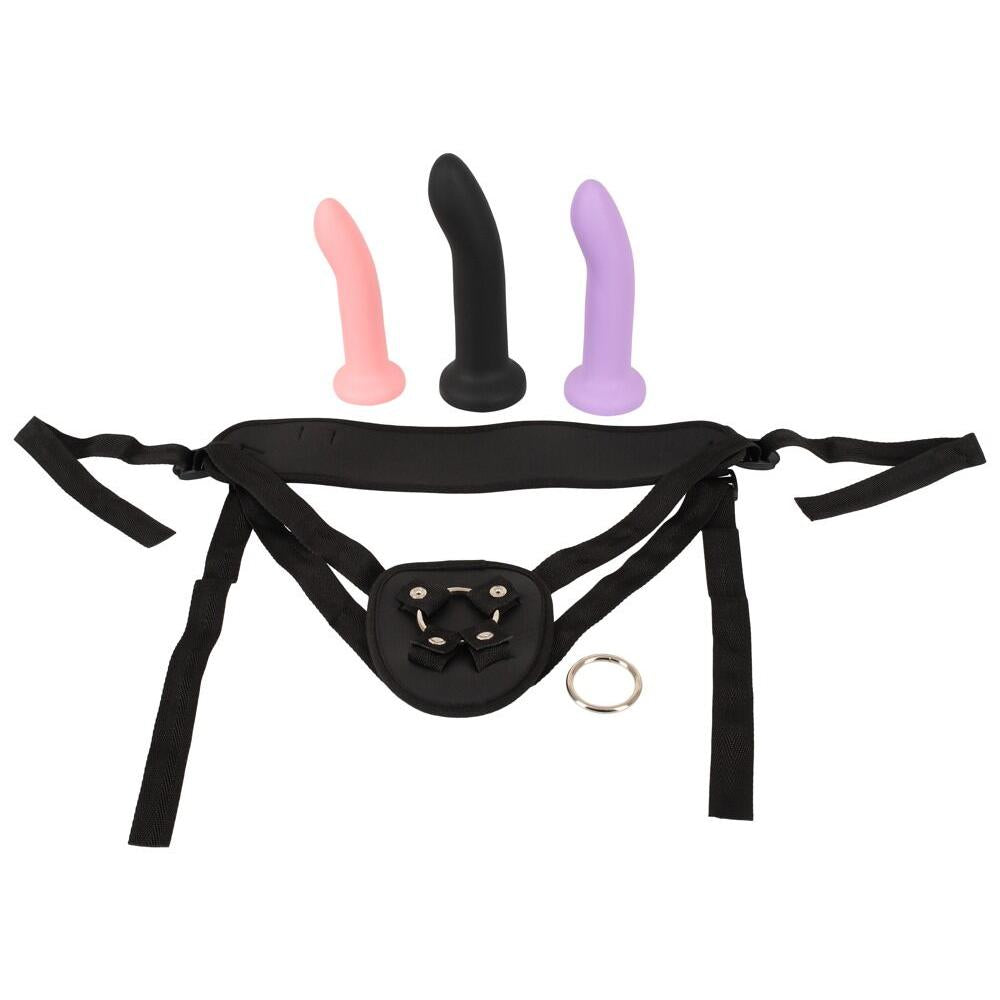 4-delt Strap-On Set med Harness og 3 Utbyttbare Dildoer