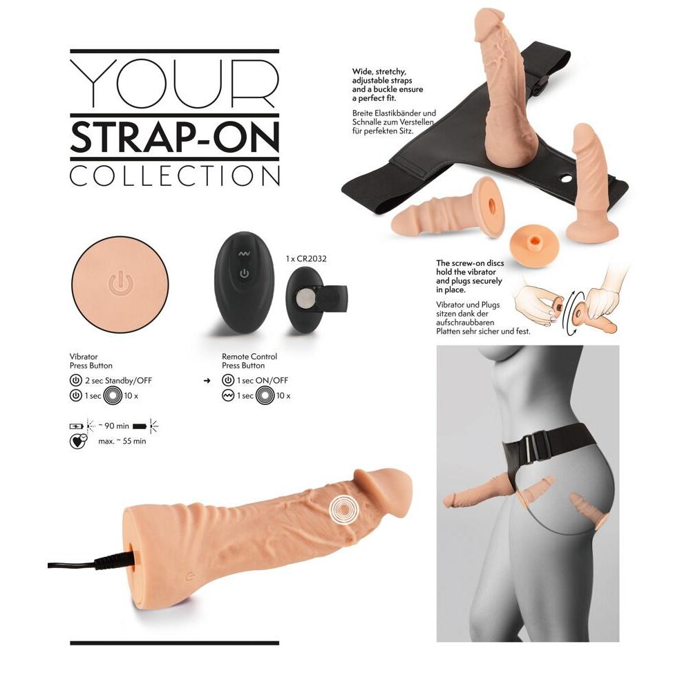 4-delt Strap-On Set med String, RC-Vibrator og 2 Dildoer