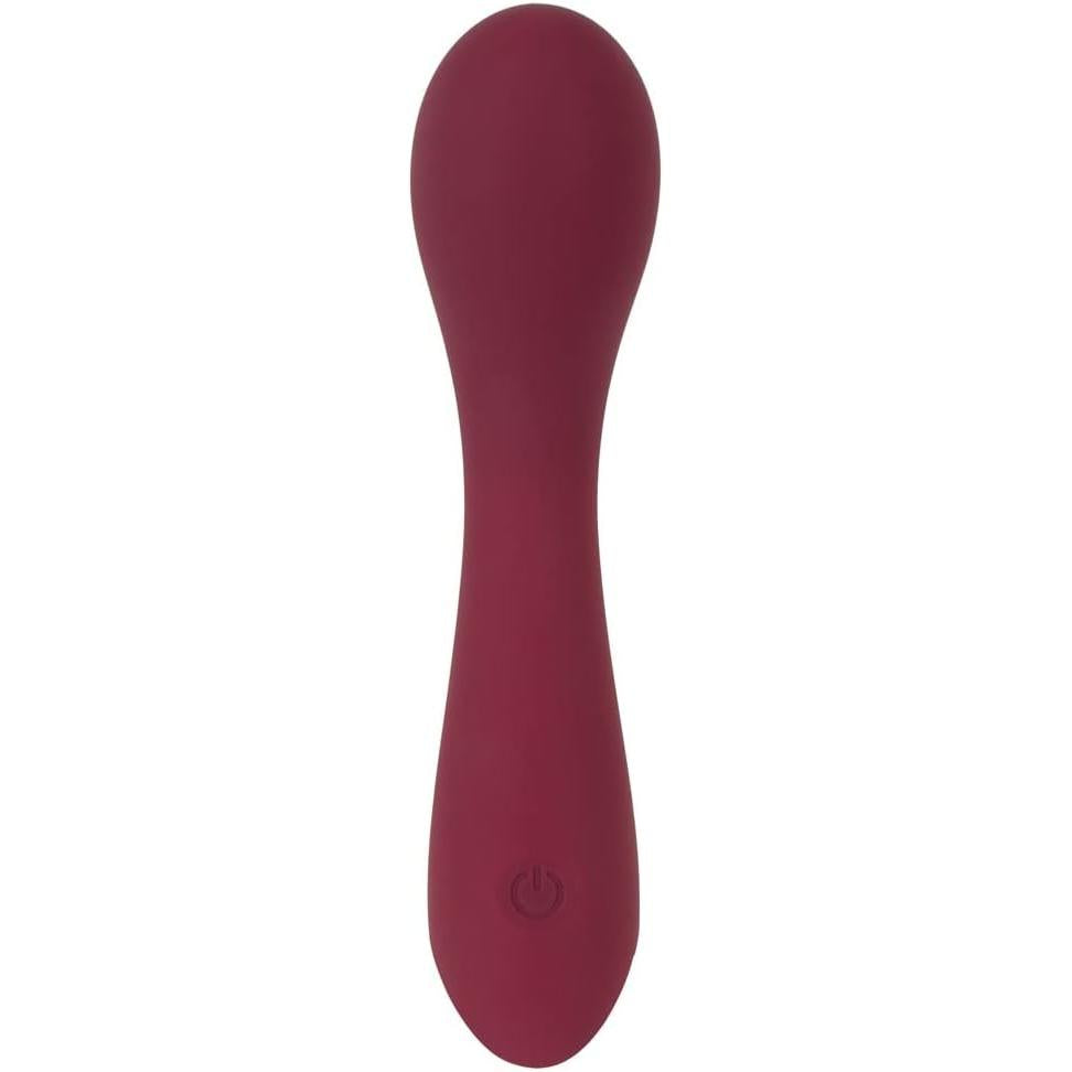 Magic Shiver G-punkt-vibrator i plomme silikon med buet hode og kobberfarget av/på-knapp.
