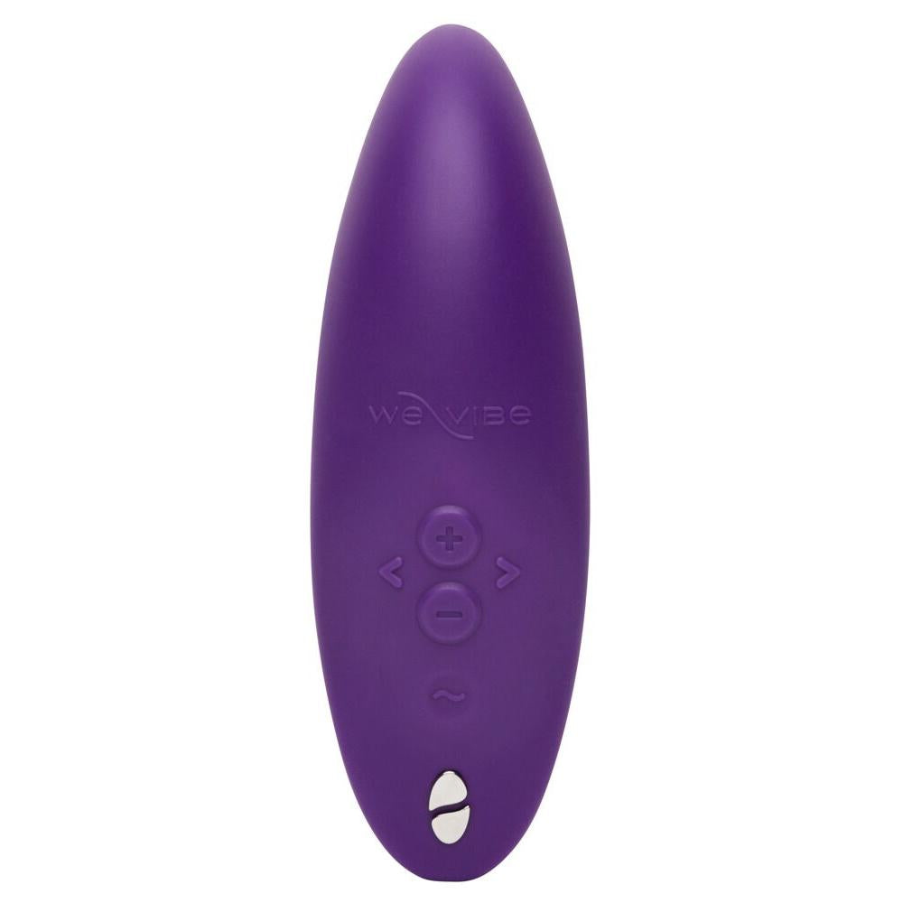 We-Vibe Melt 2 lilla lufttrykksvibrator i silikon med diskret design og kontrollknapper.