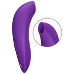 Lilla We-Vibe Melt 2 lufttrykksvibrator i silikon med ergonomisk design og detaljert bilde av munnstykket.