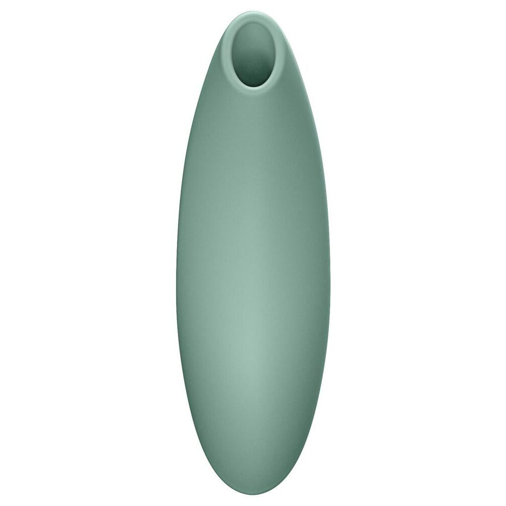 We-Vibe Melt 2 lufttrykksvibrator i dus grønn silikon med oval, ergonomisk design og åpen tupp.