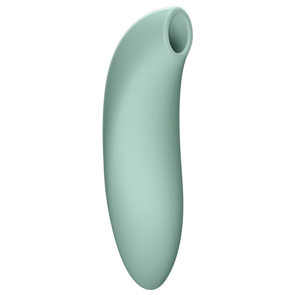 We-Vibe Melt 2 lufttrykksvibrator i dus grønn silikon med ergonomisk, buet design og åpen tupp.