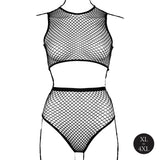 2-delt fishnet-undertøysett med crop top og truse – plus size